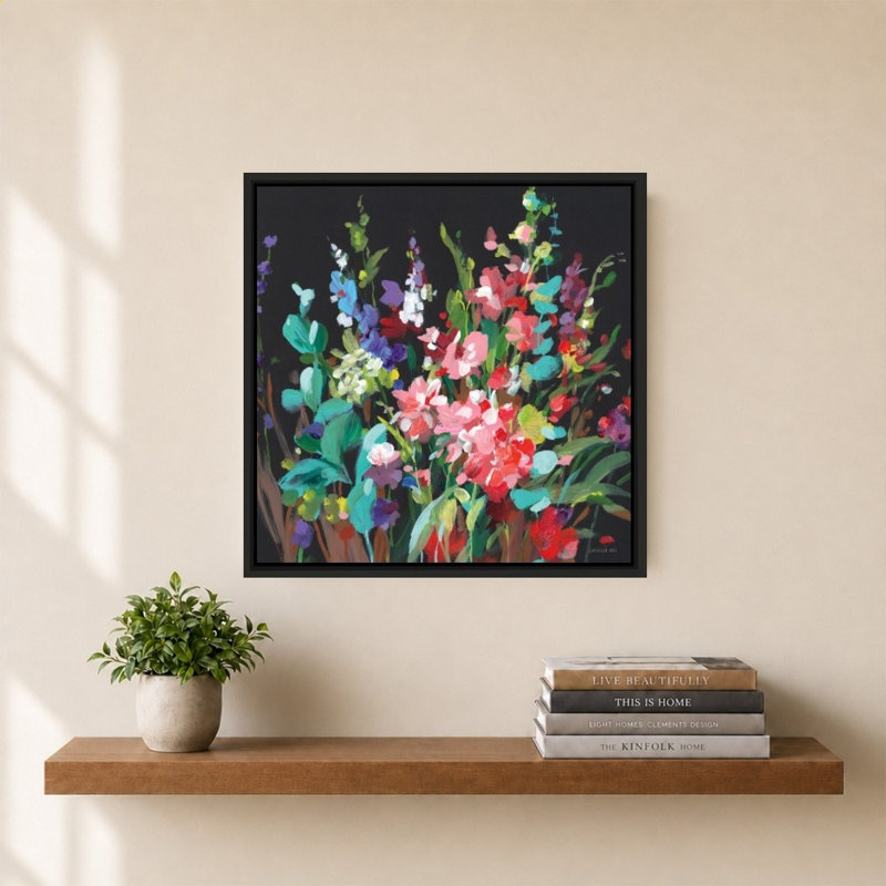 «Brightness Flowering» par Danhui Nai - impression sur toile, 34" H x 34" W, Black