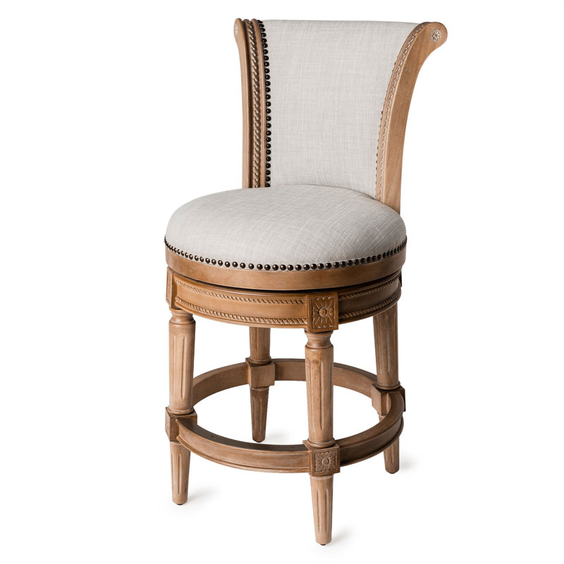 Maven Lane Pullman Stool with Fabric Upholstery, Counter Stool (26" Seat Height), Weathered Oak, Single