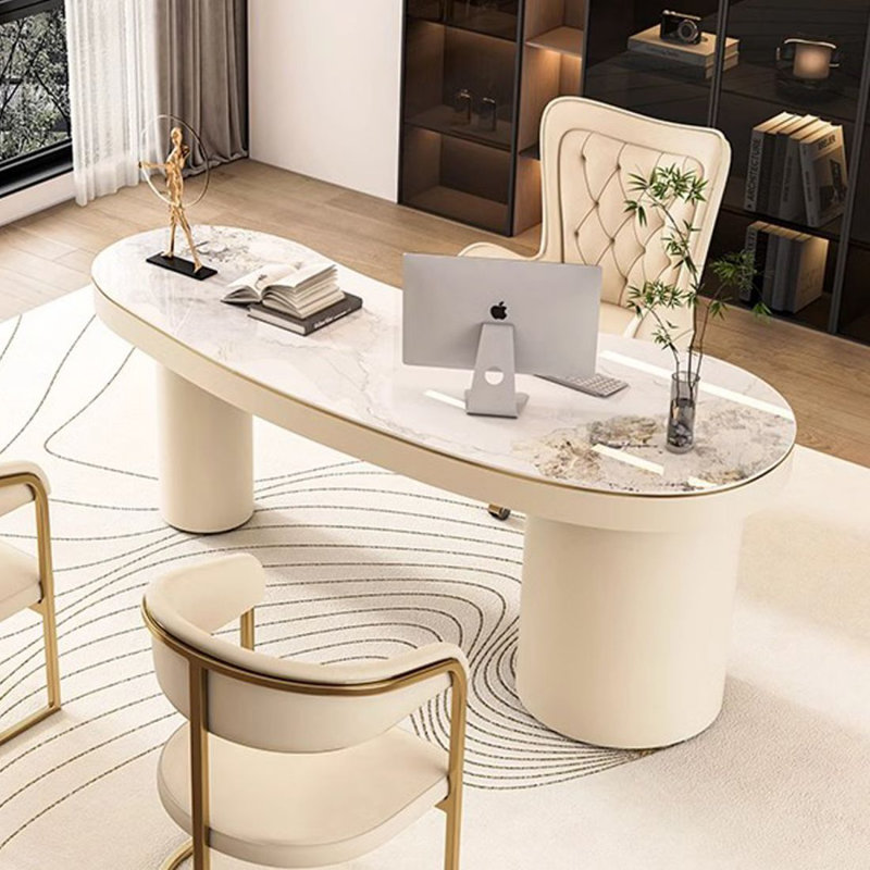 Bureau double caisson en ardoise avec tiroirs, Crémeux / gris, Left Hand Return, H 29,53 po x l 62,99 po x P 27,56 po