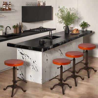 Tabouret de bar pivotant vintage 22,04 à 25,98 pouces avec tabourets de comptoir industriels réglables pour îlot de cuisine avec repose-pieds