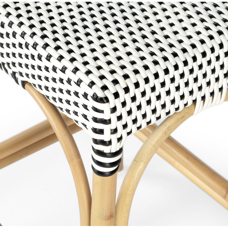 Robias Rattan Bar & Counter Stool, White/Black Dot/ Natural Rattan Frame, Counter Stool (24.5" Seat Height)
