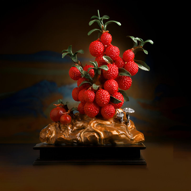 Figurine de litchi en céramique exquise - Décoration élégante pour la maison et le bureau