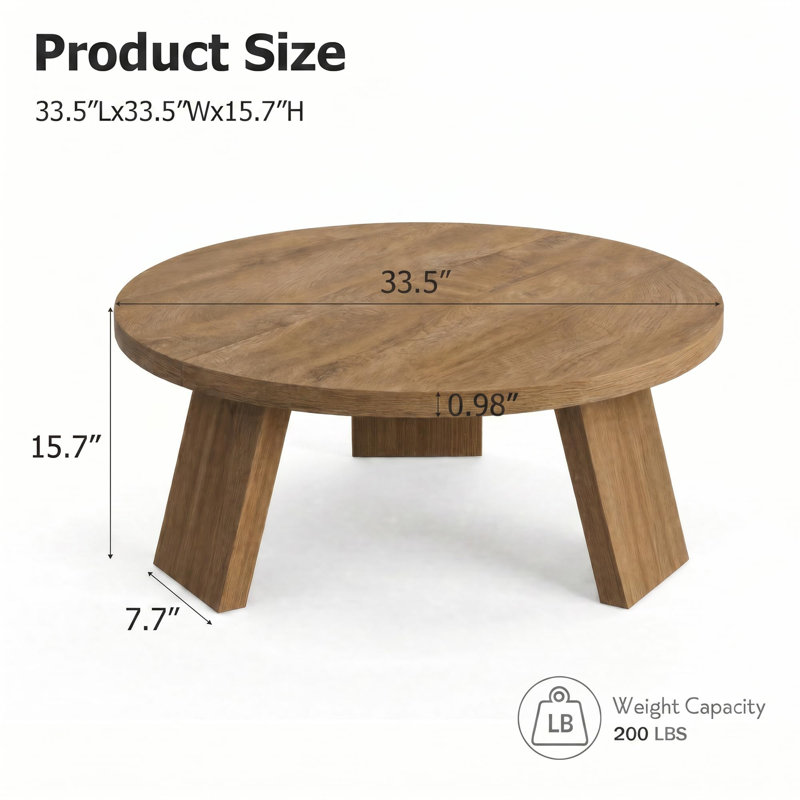 Table basse ronde de 85 cm (33,5 po) pour salon, couleur miel | Table d'appoint ronde moderne avec pattes inclinées, idéale pour les petits espaces, construction stable, montage et nettoyage faciles