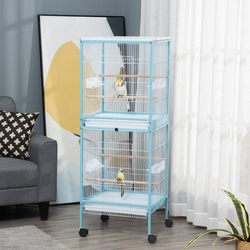 Grande volière d'intérieur 55 po bleu clair avec plusieurs portes pour pinson et conure, 55" H x 20.5" W x 19.75" D, Blue