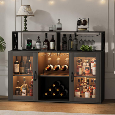 Wine Bottle & Glass Rack Black