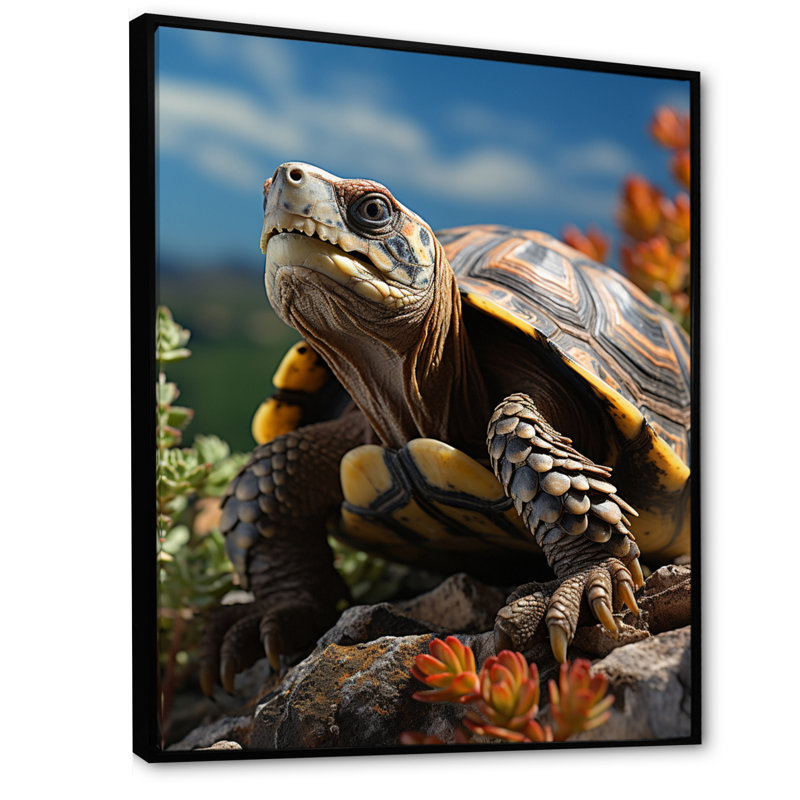 Turtles Journey Portrait, reproduction d'art sur toile, H 44 po x l 34 po x P 1,5 po, Cadre flottant noir