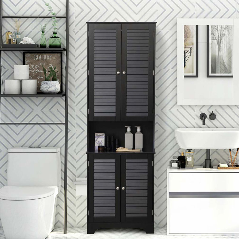 Armoire de rangement pour salle de bain avec portes et tablette réglable, Noir