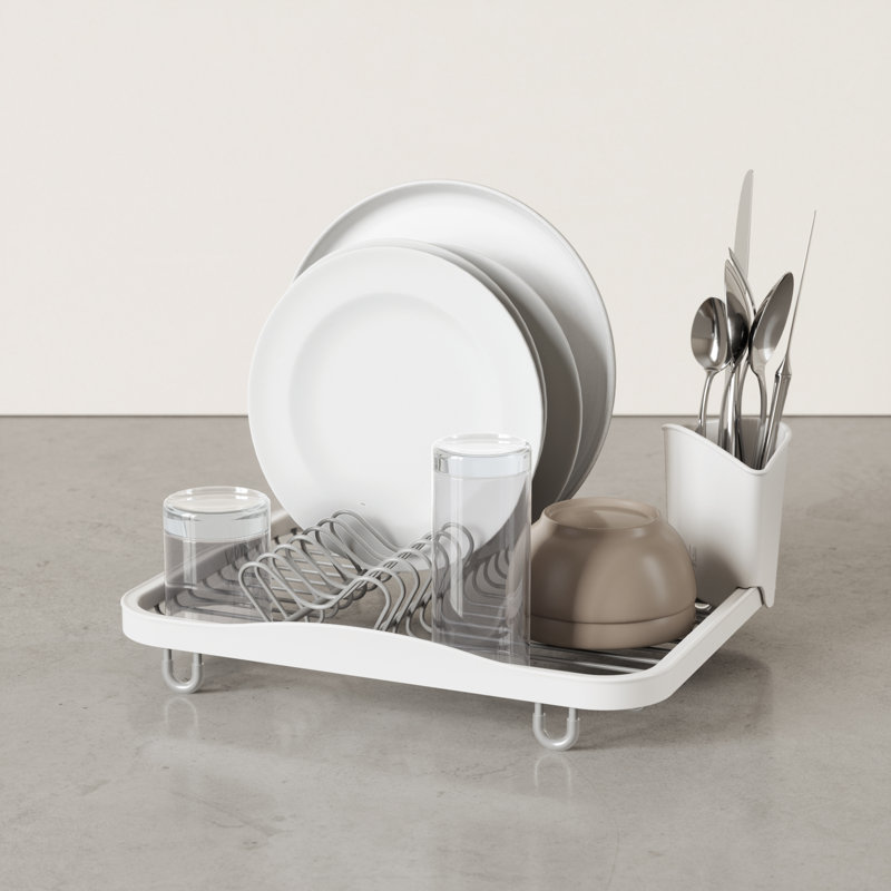 White Metal In-Sink Dish Rack with Utensil Cup