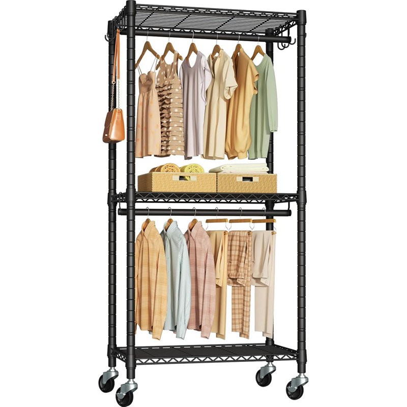 Mini-portemanteau à roulettes, portemanteau à roulettes en métal noir robuste, organisateur de garde-robe portatif autoportant pour suspendre les vêtements