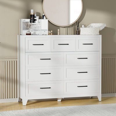 Commode haute 9 tiroirs, armoire de rangement en métal avec tiroirs coulissants lisses, commode peu encombrante, conception robuste à 5 pieds et poignées