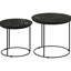 2 tables gigognes en noir mat, surface en bois de manguier, base en métal, tables de décor moderne de salon noir, surfaces et cadres, fonctionnel pour la maison