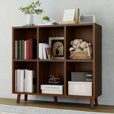 Bibliothèque 6 niveaux Mid-Century, étagère de rangement cubique en bois pour le salon et le bureau