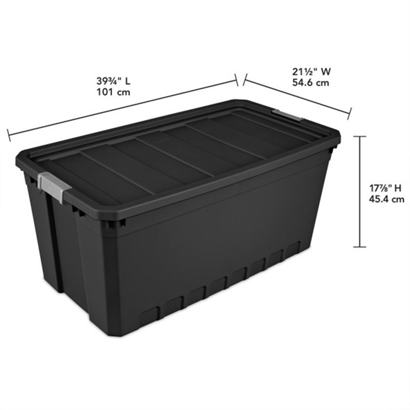 Sterilite 50 Gal Rugged Industrial Stackable Storage Tote w/ Lid, 9 Pack, Black