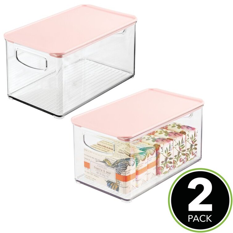 mDesign Small Plastic Kitchen Storage Container Bin with Handles, 2 Pack,  Clear 