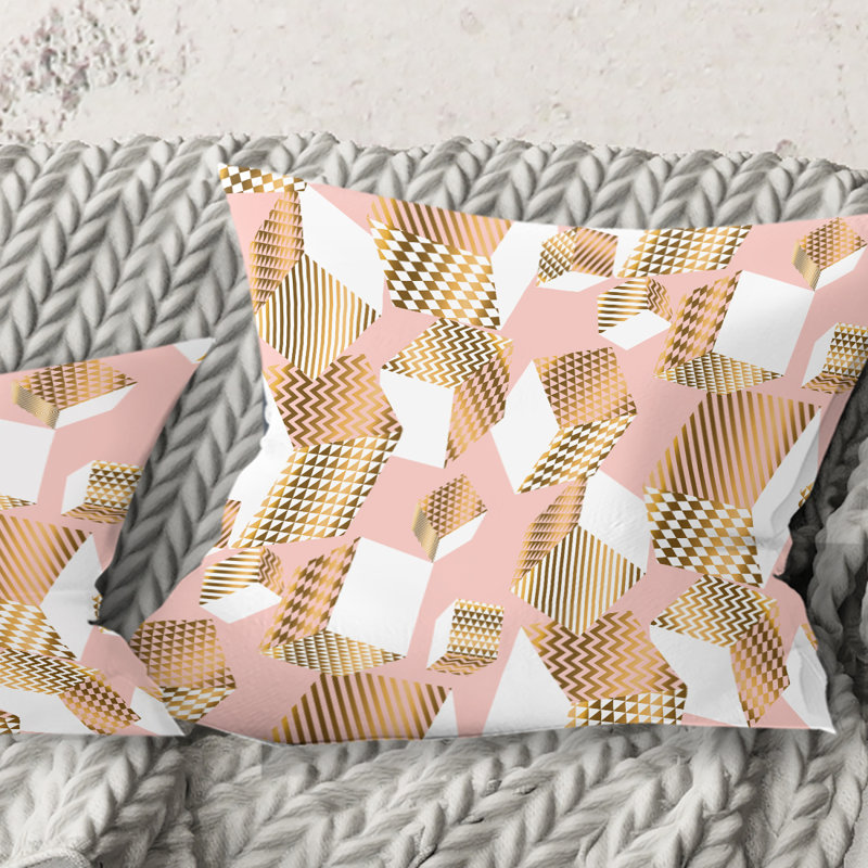 Coussin doré et rose I - Mid-Century Modern, 18 po x 18 po