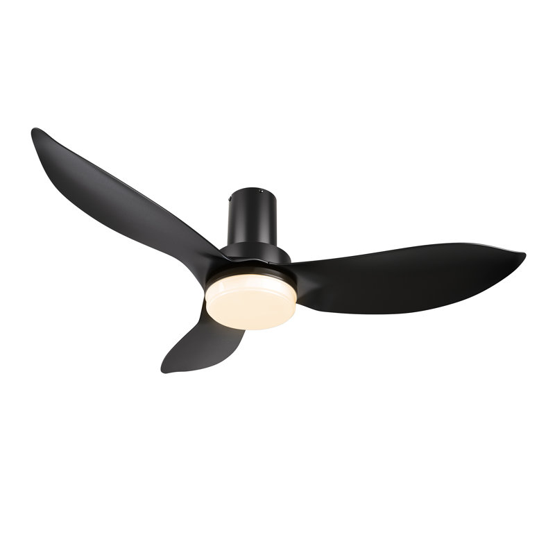 45" DC Motor Flush Mount Ceiling Fan with LED Light, Remote Control, Black