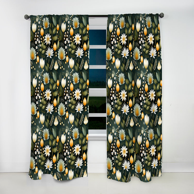 Motif botanique vert forêt II - Rideau floral - Velours obscurcissant - 1 panneau, L 52 po x L 63 po