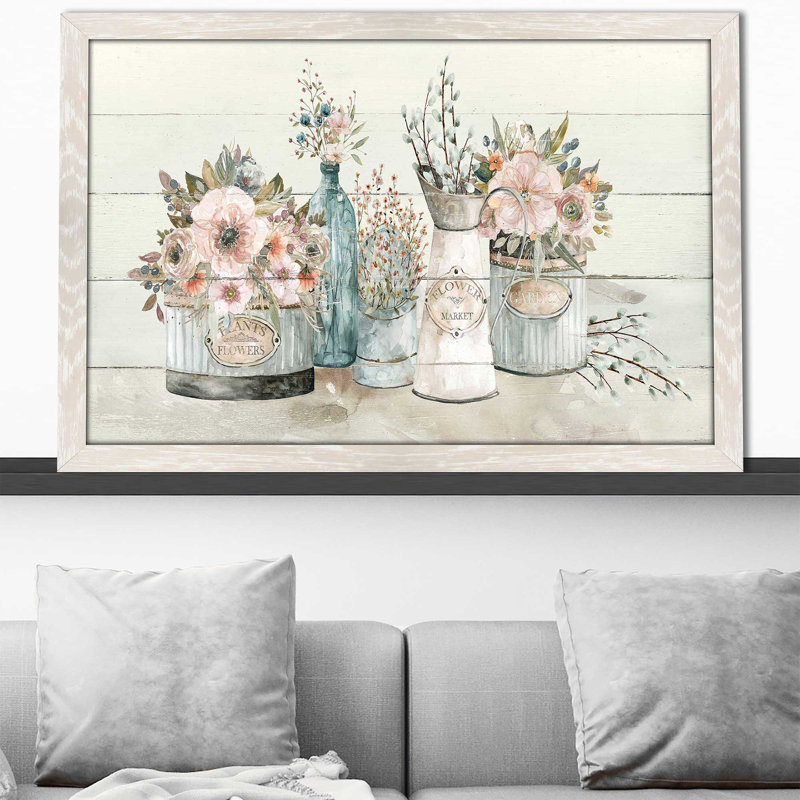Marché aux fleurs par - Peinture, Cadre crème délavé, H 33,5 po x l 49,5 po x P 1 po