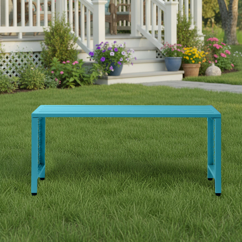 Banc de patio en métal 39,3 pouces, Bleu