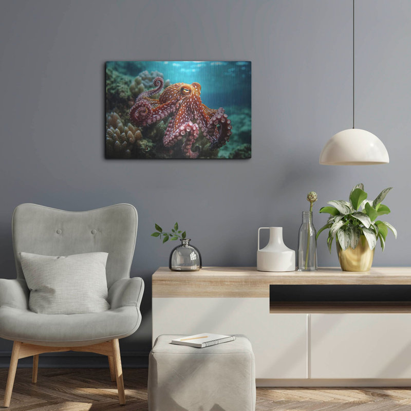 Octopus at Sea », art mural en métal, H 16 po x l 24 po