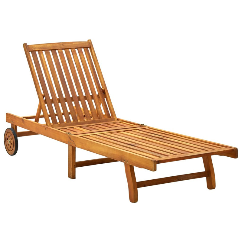 Chaise longue simple en acacia 80 po avec coussins Soffia, Brun