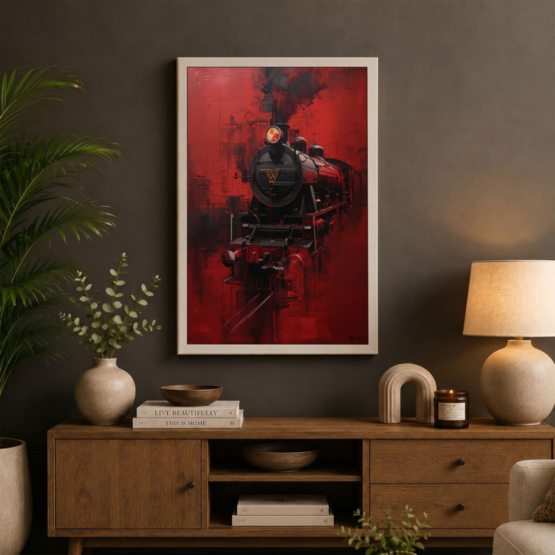 Locomotive in Motion Industrial - Wrapped Canvas, 36x24 - 91.4 x 61.0 cm, Teal Border