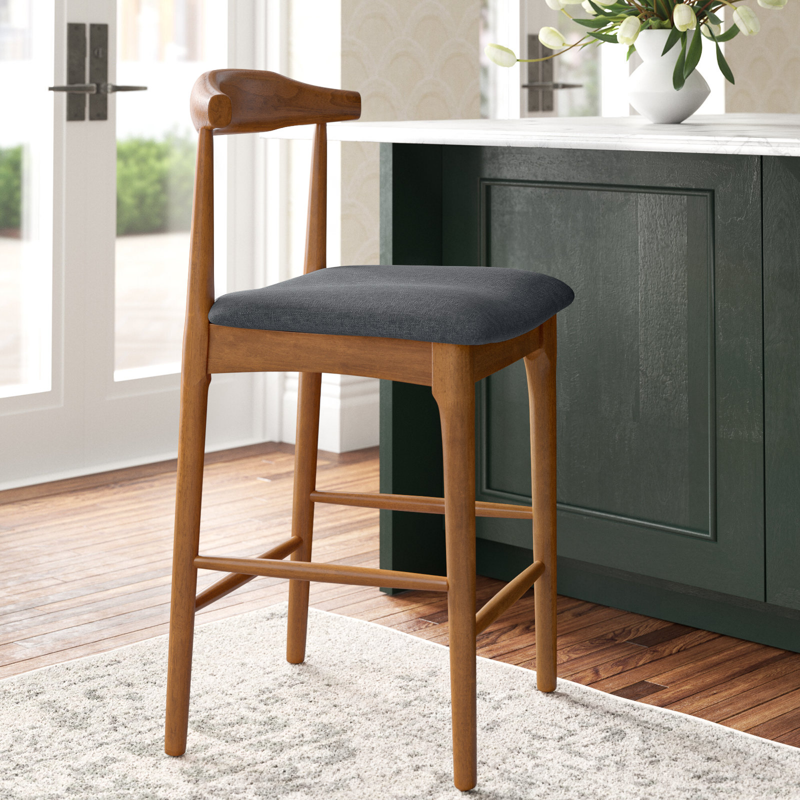 Hank Bar Stool, Walnut, Dark Gray, Counter Stool (25.67" Seat Height)