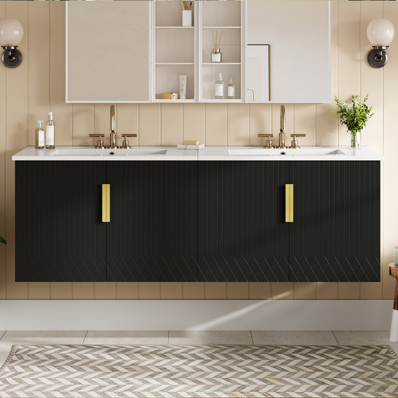 Ensemble de meuble-lavabo avec lavabo en céramique, Noir