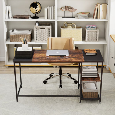 Bureau d'ordinateur, bureau à domicile avec tablettes de rangement, table d'écriture d'étude, bureaux et poste de travail pour le travail à domicile, bois et métal