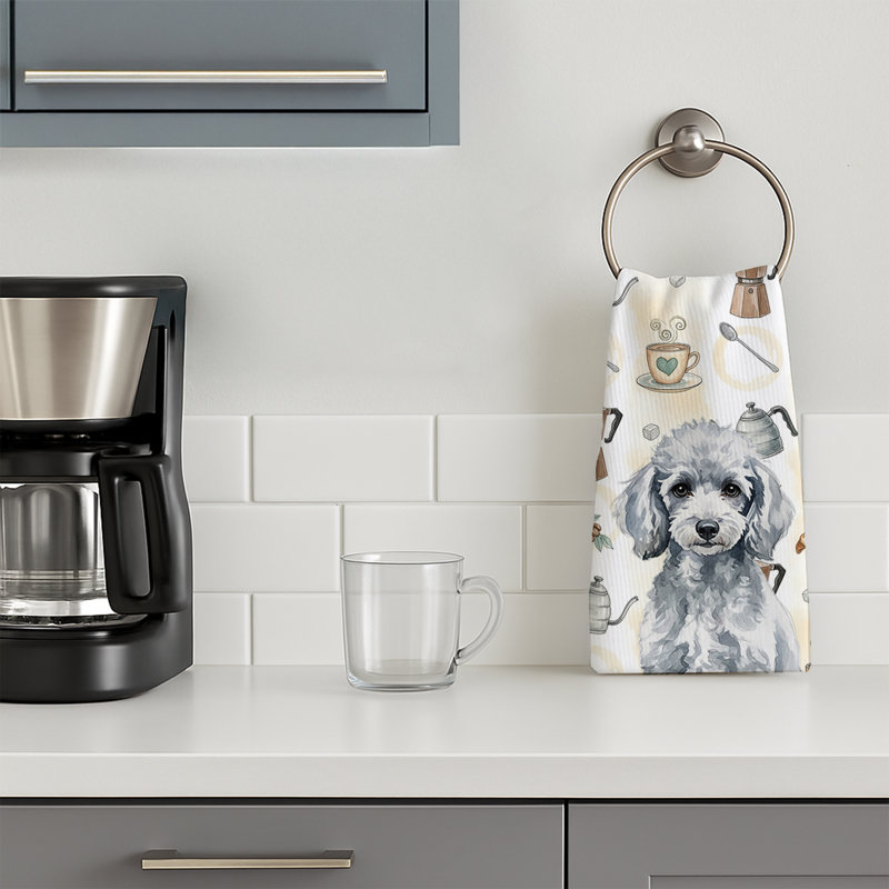 Miniature Silver Poodle Coffee Bar Kitchen Towel, Miniature Silver Poodle