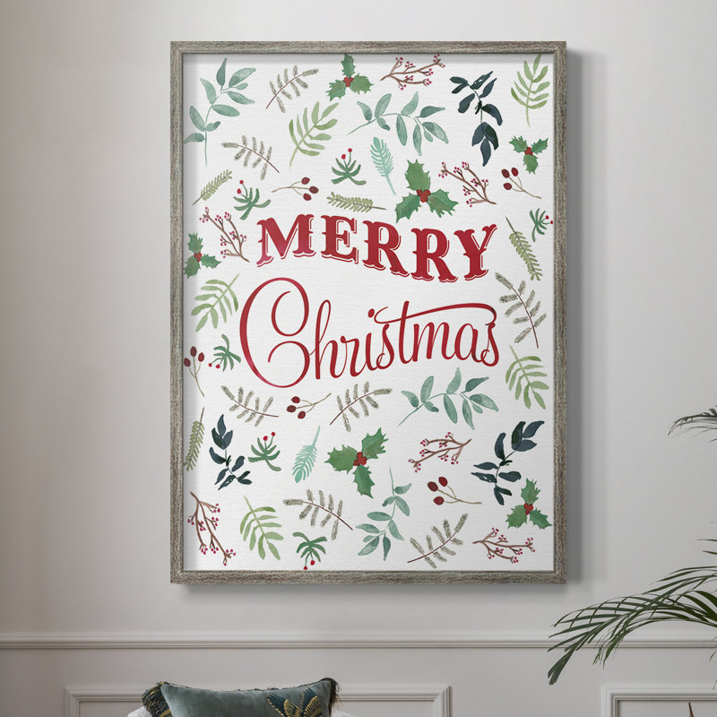 Merry Christmas Greenery, reproduction encadrée - bois massif, H 21 po x l 17 po