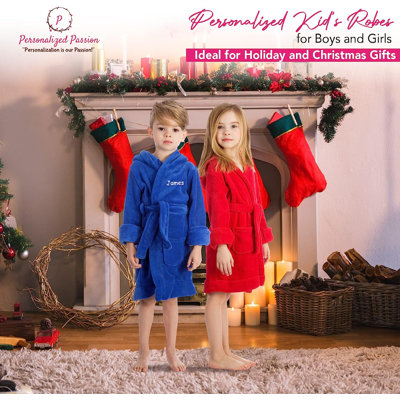 Brooktrails Fleece Gender Neutral Above Knee Bathrobe with Pockets and Hood for Kids