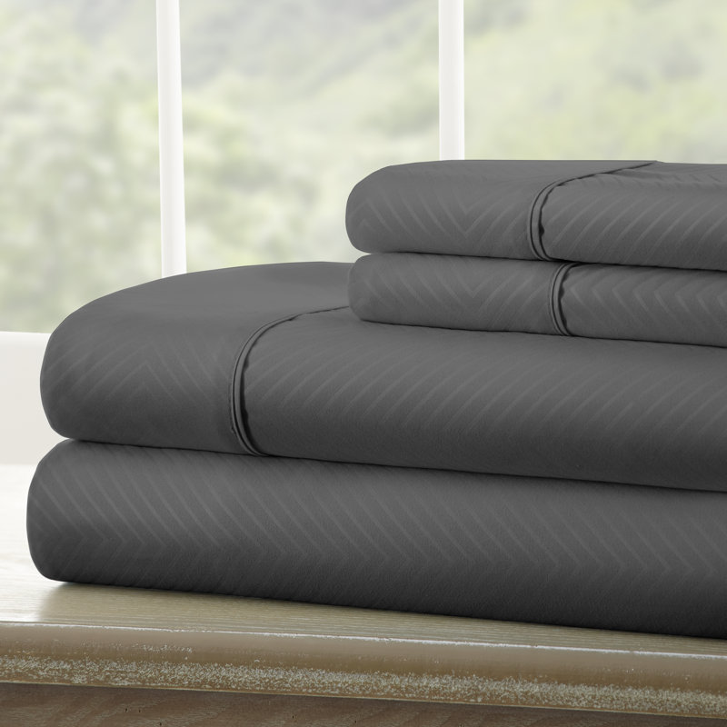 Simply Soft™ Chevron Embossed Bed Sheet Set, Gray, Queen