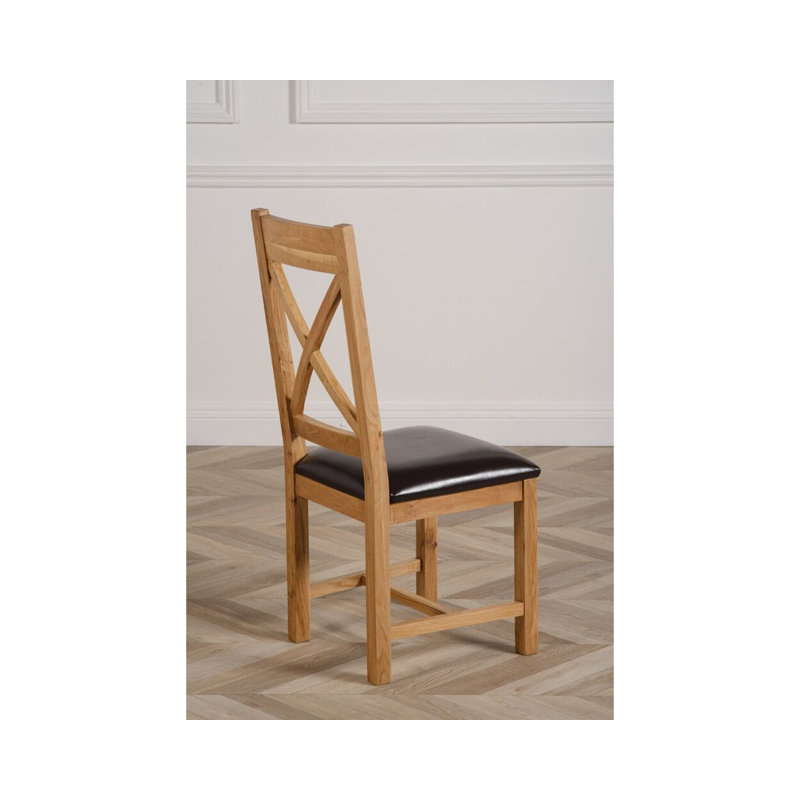 Ollis 45cm H Leather Match Upholstered Cross Back Side Chair in Brown