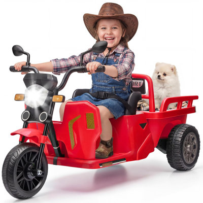 Tricycle à roulettes pour enfant 12V avec remorque, musique Bluetooth, lumière DEL et deux moteurs pour enfants de 3 à 8 ans