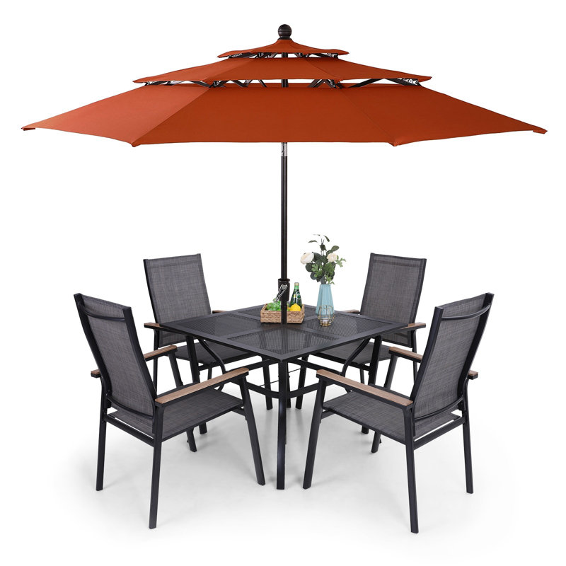 Leonard 4 - Person Patio Dining Set with Square Table, Red
