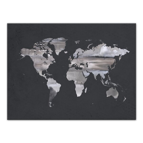 Wrought Studio Gray World Map On Canvas Print | Wayfair