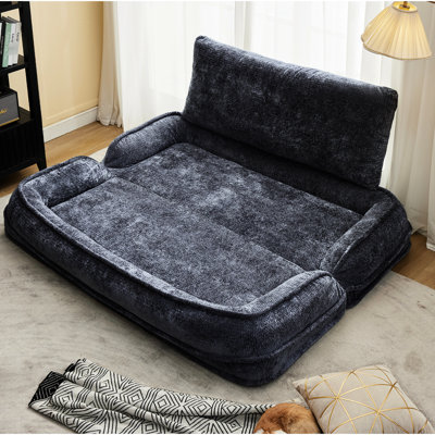 Lit double pour humain et chien, fauteuil convertible paresseux avec 5 positions réglables pour travailler et étudier, chenille beige, vidéo fournie, lecture, regarder la télévision, position canapé de sol extra large