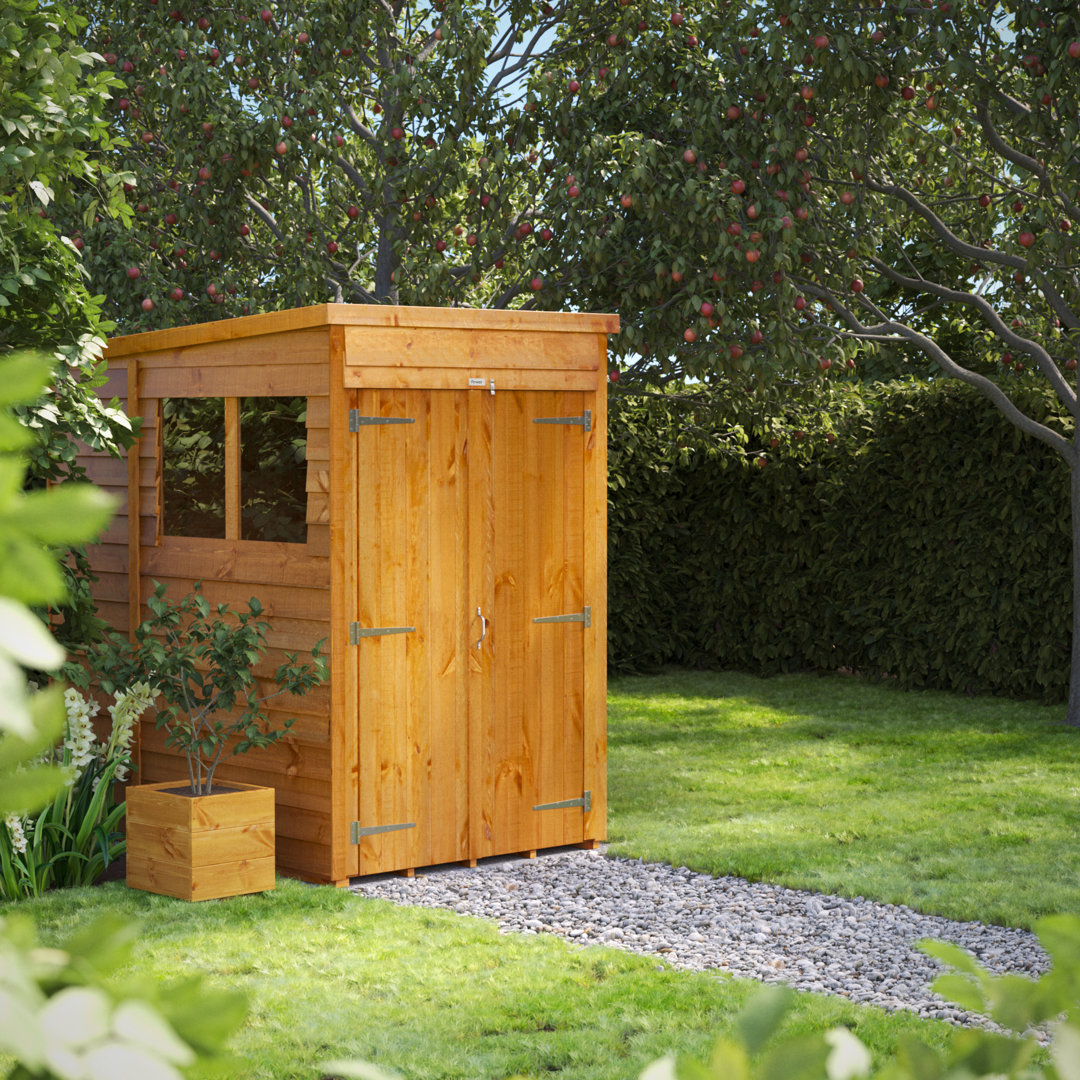 Powersheds 4 x 6ft Timber Overlap Pent Garden Shed, Double Doors