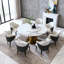 Table de salle à manger ronde 59 po 59 po avec plateau tournant à 360 °, plateau en pierre frittée résistant aux taches et à la chaleur, design minimaliste moderne pour la cuisine, la salle à manger et les espaces compacts (6 chaises)-449128841