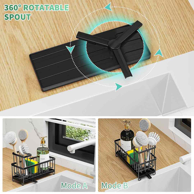 Black Stainless Steel Kitchen Sink Sponge Holder with Brush Organizer
