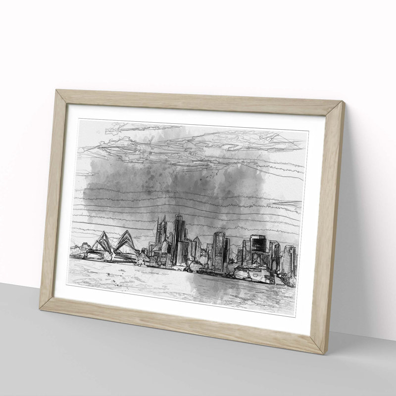 Sydney Australia Skyline in Abstract - Framed Print, 62cm H x 87cm W x 2cm D, Oak Framed
