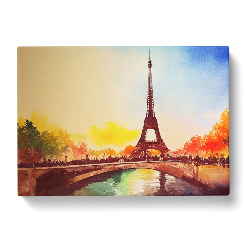 Eiffel Tower In Watercolour Vol.3 - Wrapped Canvas, 35cm H x 50cm W x 3cm D