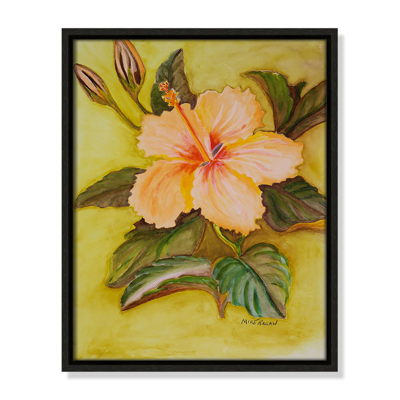 Imprimé d'hibiscus orange par Mike Ragan pour Casa Fine Arts, Espresso, H 15,5 po x l 12,5 po