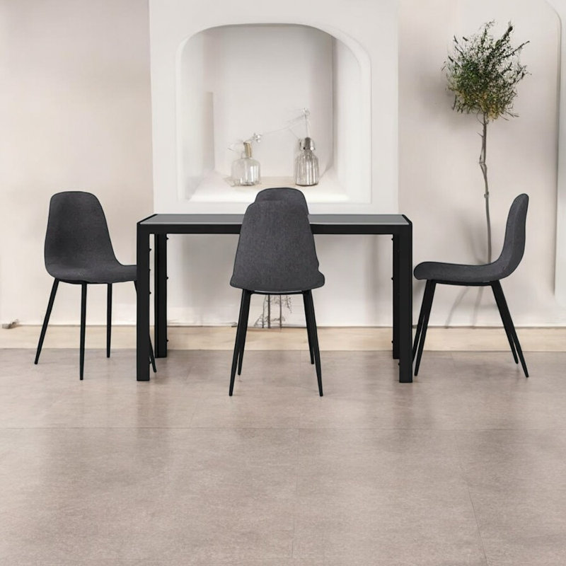 Ensemble de table de salle à manger 5 pièces pour 5 personnes, ensemble de table et chaises de cuisine moderne de 51 po avec plateau élégant et 4 chaises rembourrées en tissu, mobilier de salle à manger peu encombrant avec structure en métal, gris