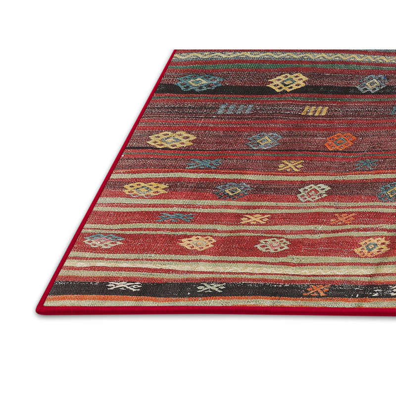 Tapis contemporain brun / rouge / beige, Rectangle 2 pi x 4 pi