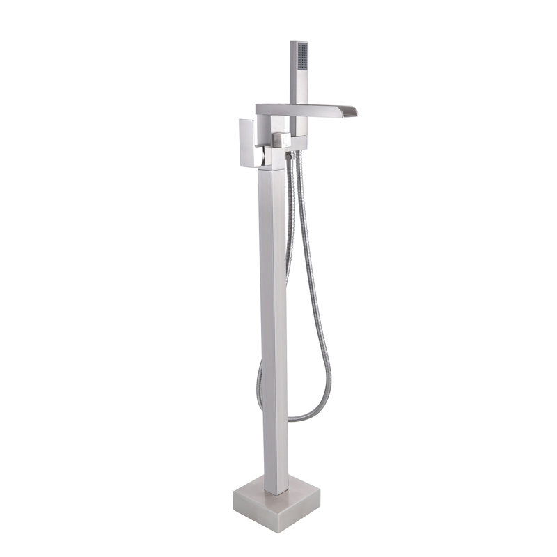 Bec de baignoire au sol avec douchette, Nickel brossé