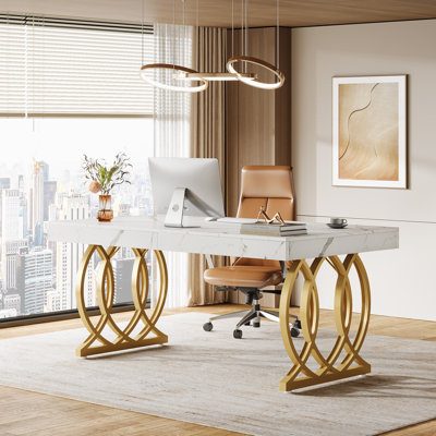 63" Executive Desk With Metal Base