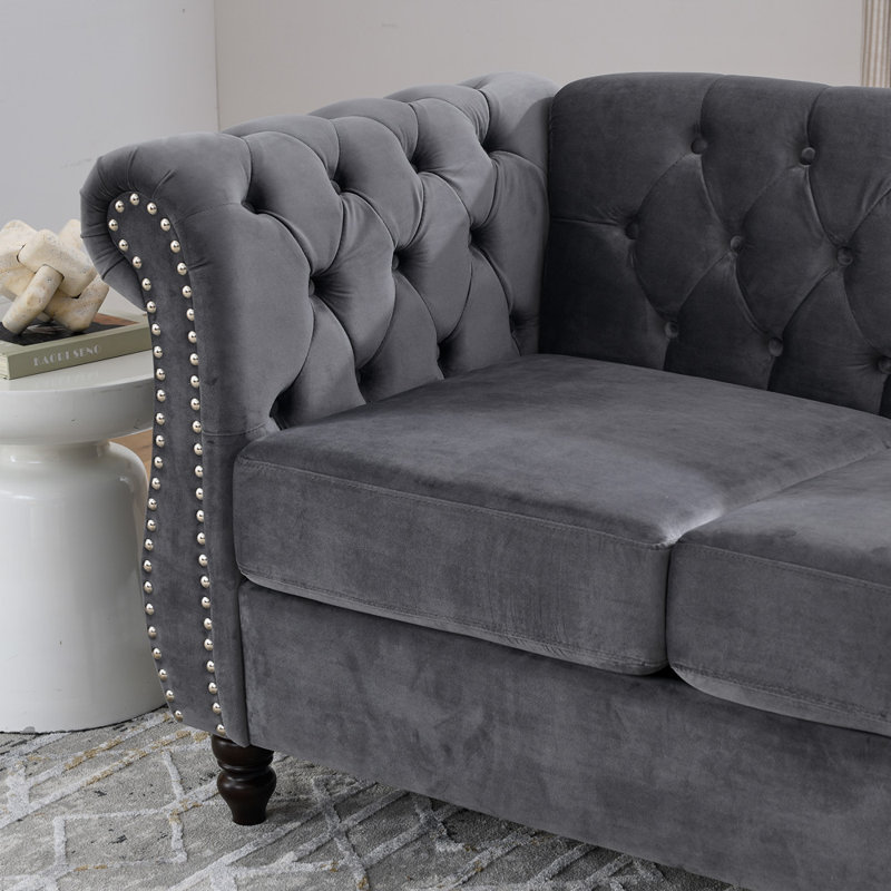 12/27 Sofa Upholstered Sofa, Gray Velvet, 30" H x 80" W x 29" D