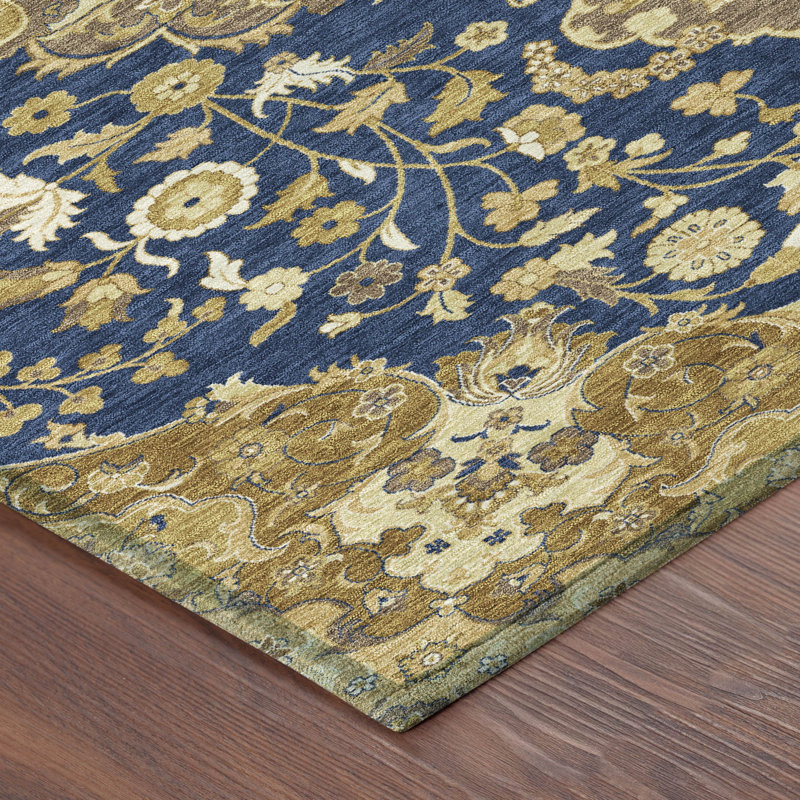 Tapis damassé intérieur / extérieur lavable à la machine ACN2611, Marine, Tapis de couloir 2 pi 3 po x 7 pi 6 po